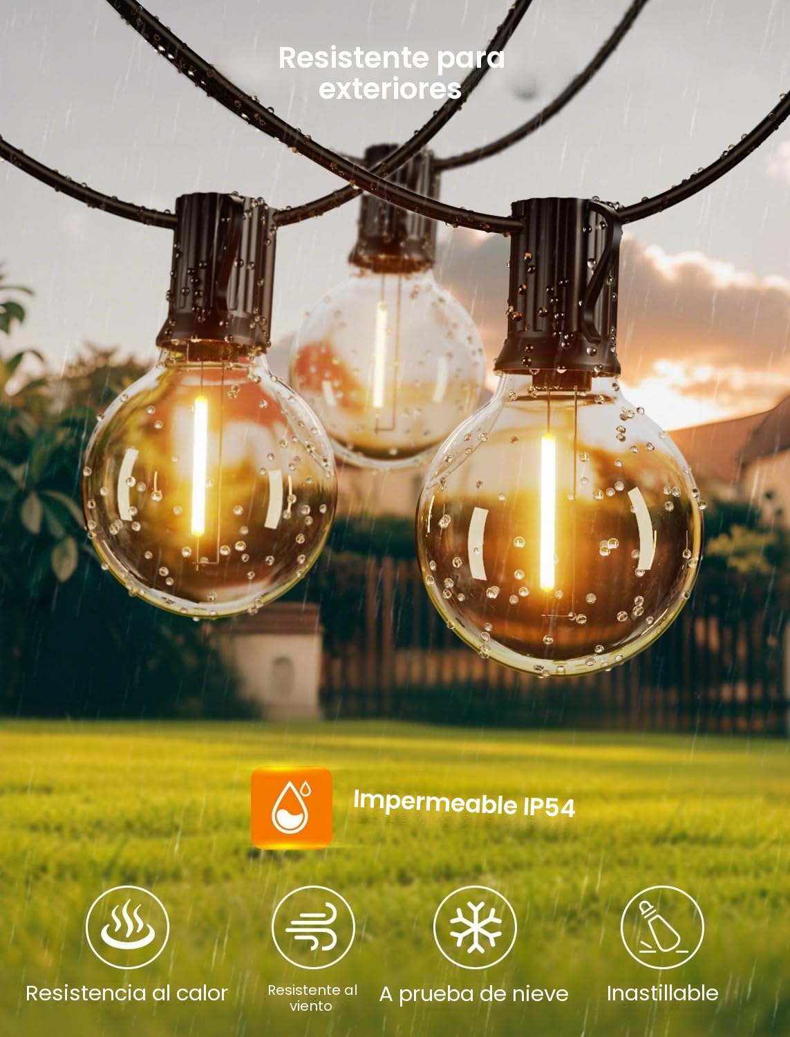 Torkase Guirnaldas de Luces Exterior, 50M LED Cadena de Luz con 56+2 Bombillas, IP54 Impermeable Guirnaldas Luminosas Exterior y Interior Deco para Jardín, Patio, Fiesta,Terraza
