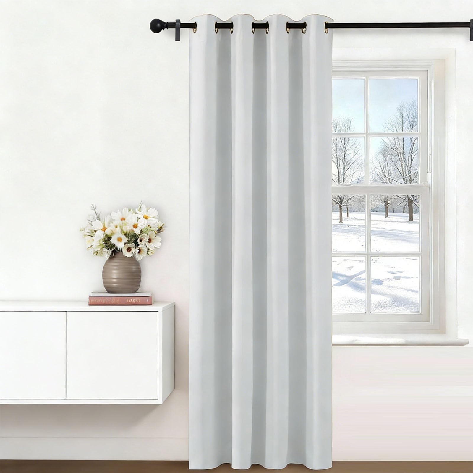 Rideau occultant thermique blanc 70 x 240 cm à oeillets pour salon