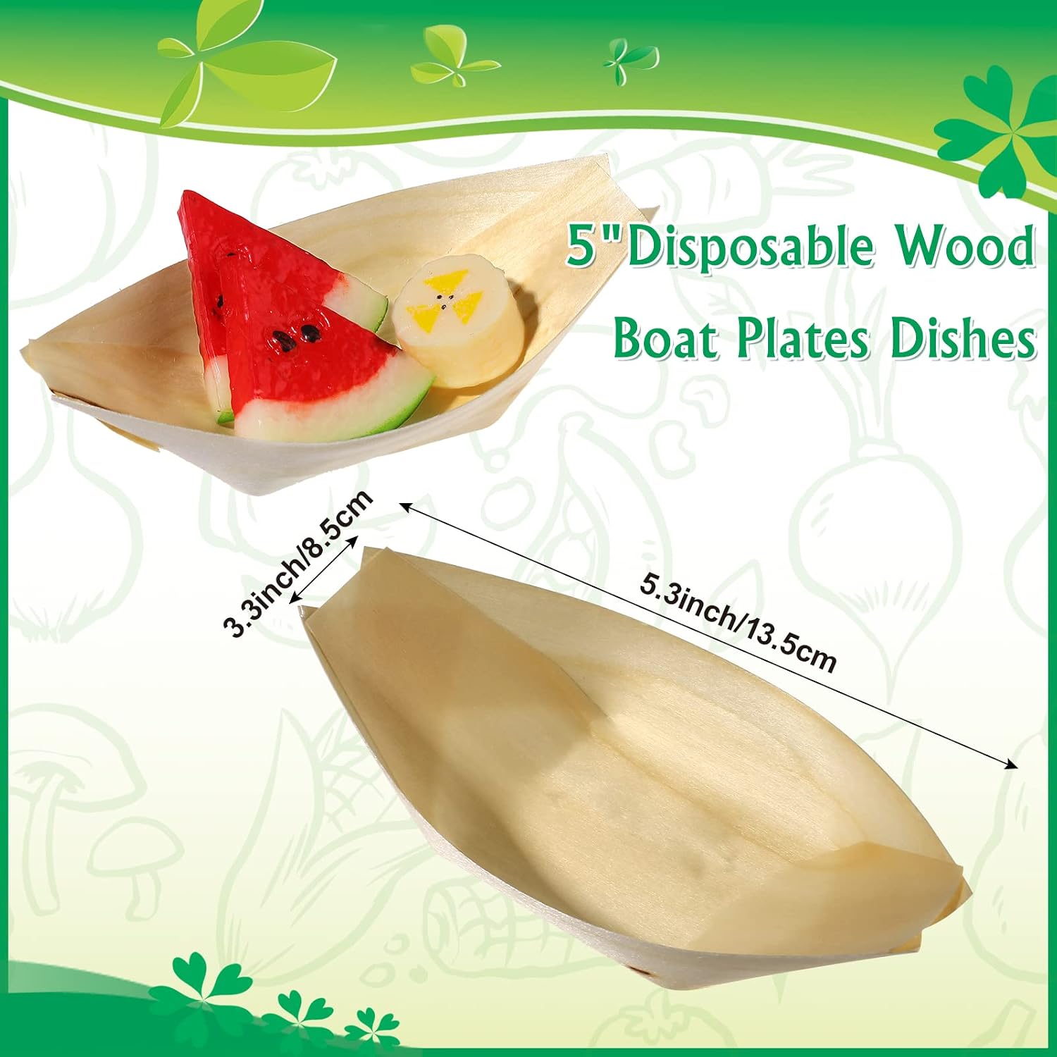 Nuanchu 200 Pcs Bamboo Wooden Boat Bulk Disposable Wood Boat Plates Sushi Boats Serving Dish Bamboo Boats for Food Trays Party and Home Use(5 Inch)