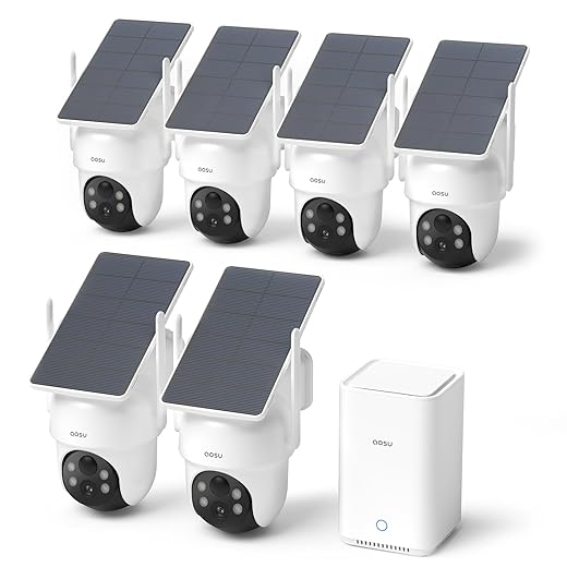 aosu Security Cameras Wireless Outdoor, 6-Cam Kit, No Subscription, Homebase Expandable to 1TB (32GB Built-in), 5MP Solar Camera Wireless Outdoor, 360° Pan & Tilt, Human Auto Tracking, Easy Setup