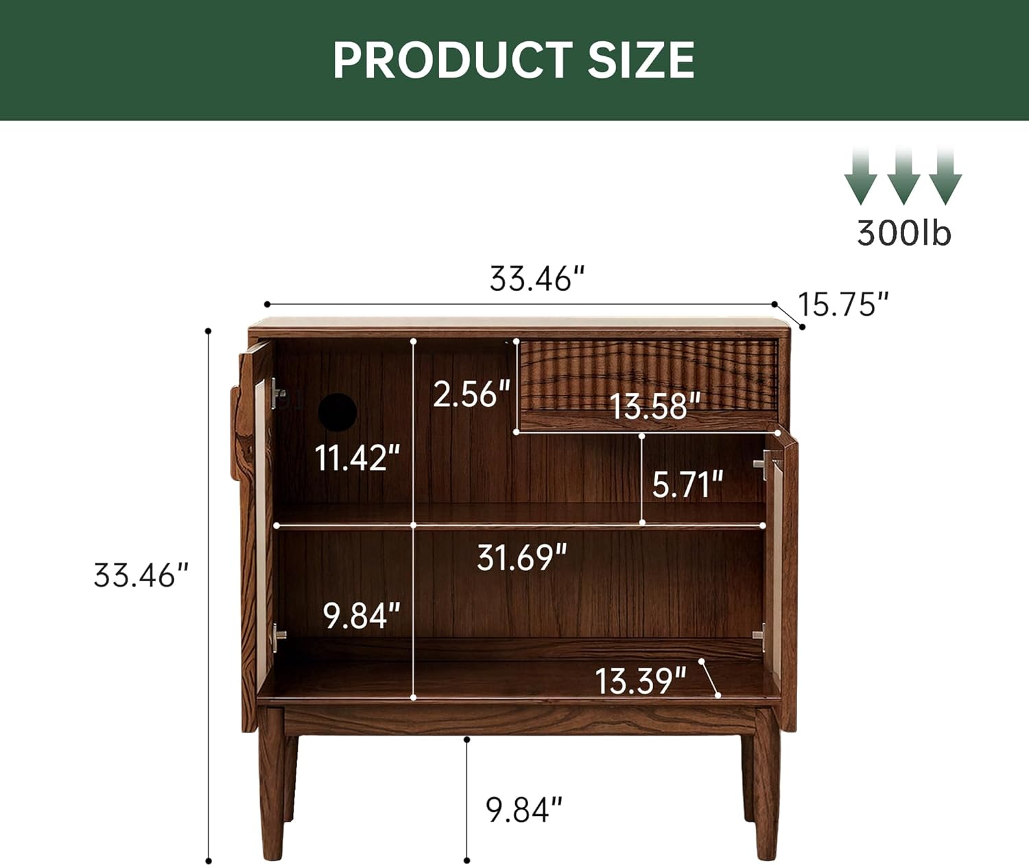 Solid Wood Sideboard Buffet Cabinet, 39.37'' Coffee Bar Cabinet with Fluted Glass Doors & Drawer, Modern Storage Cabinet with Adjustable Shelf for Dining Room, Kitchen, Living Room, Entryway