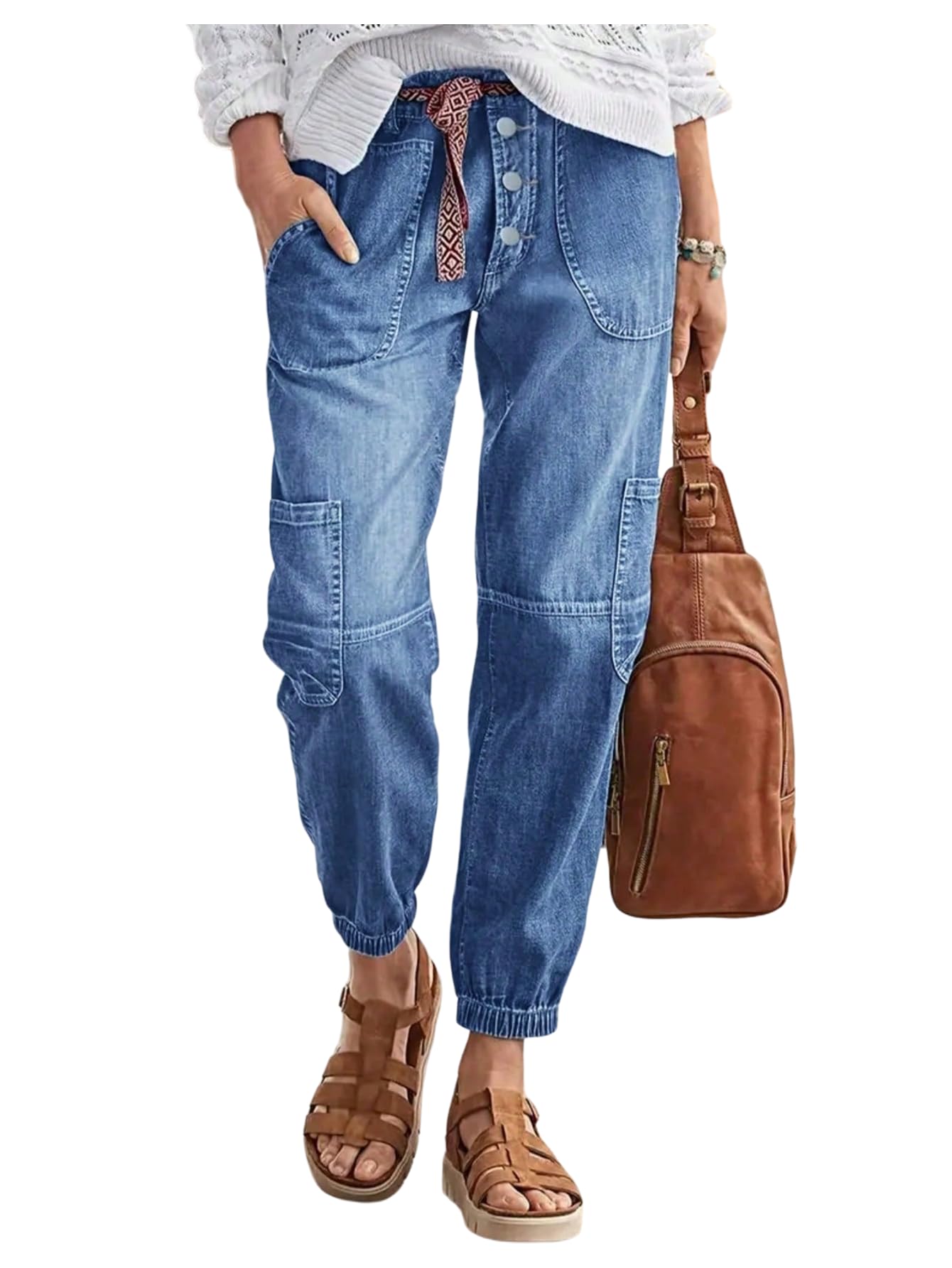 Women's Jean Vintage Button Fly Casual Denim Pants with Pockets