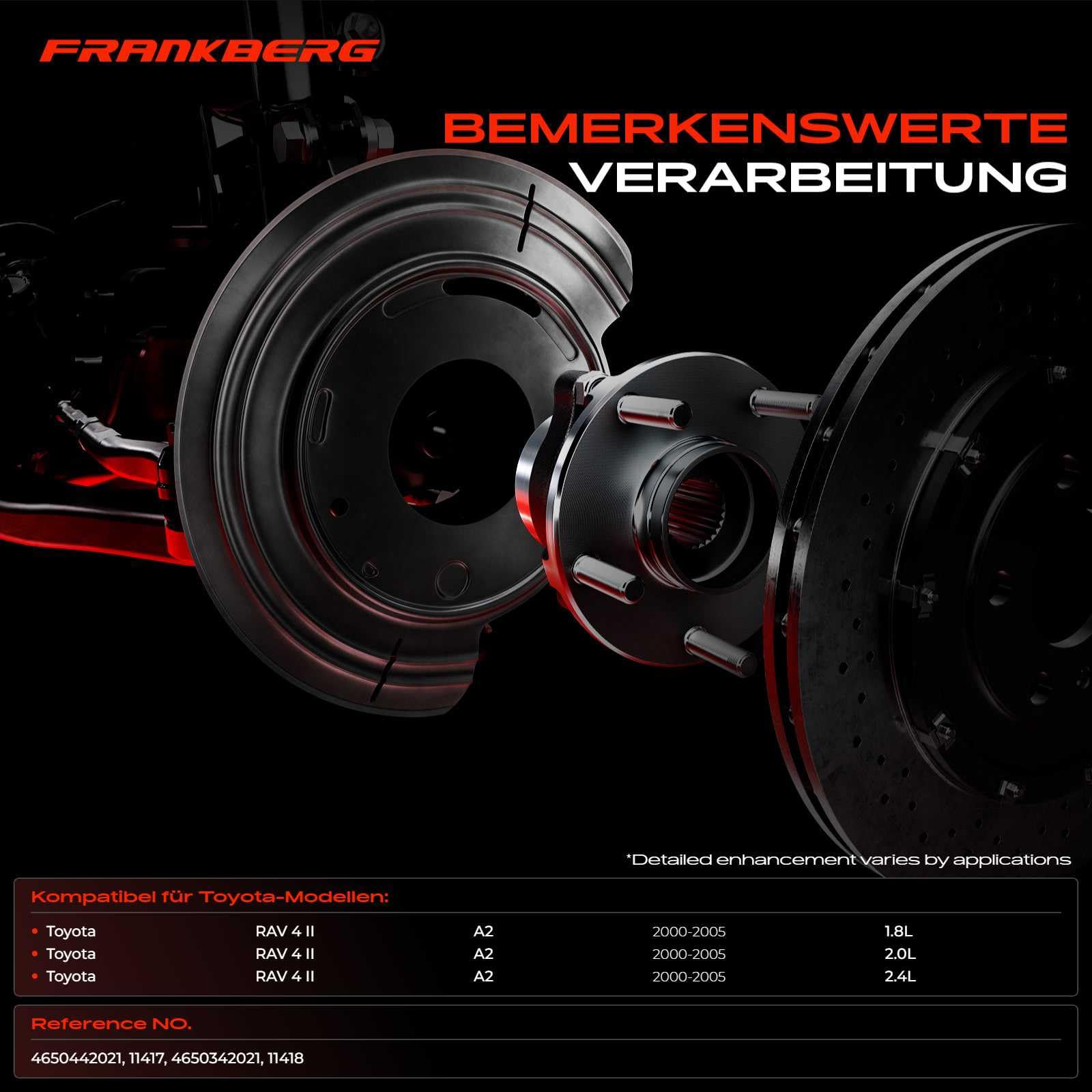 Frankberg 2x Ankerblech Spritzblech Bremsscheibe Hinterachse Kompatibel mit RAV 4 II A2 1.8L-2.4L 2000-2005 Replace# 4650442021
