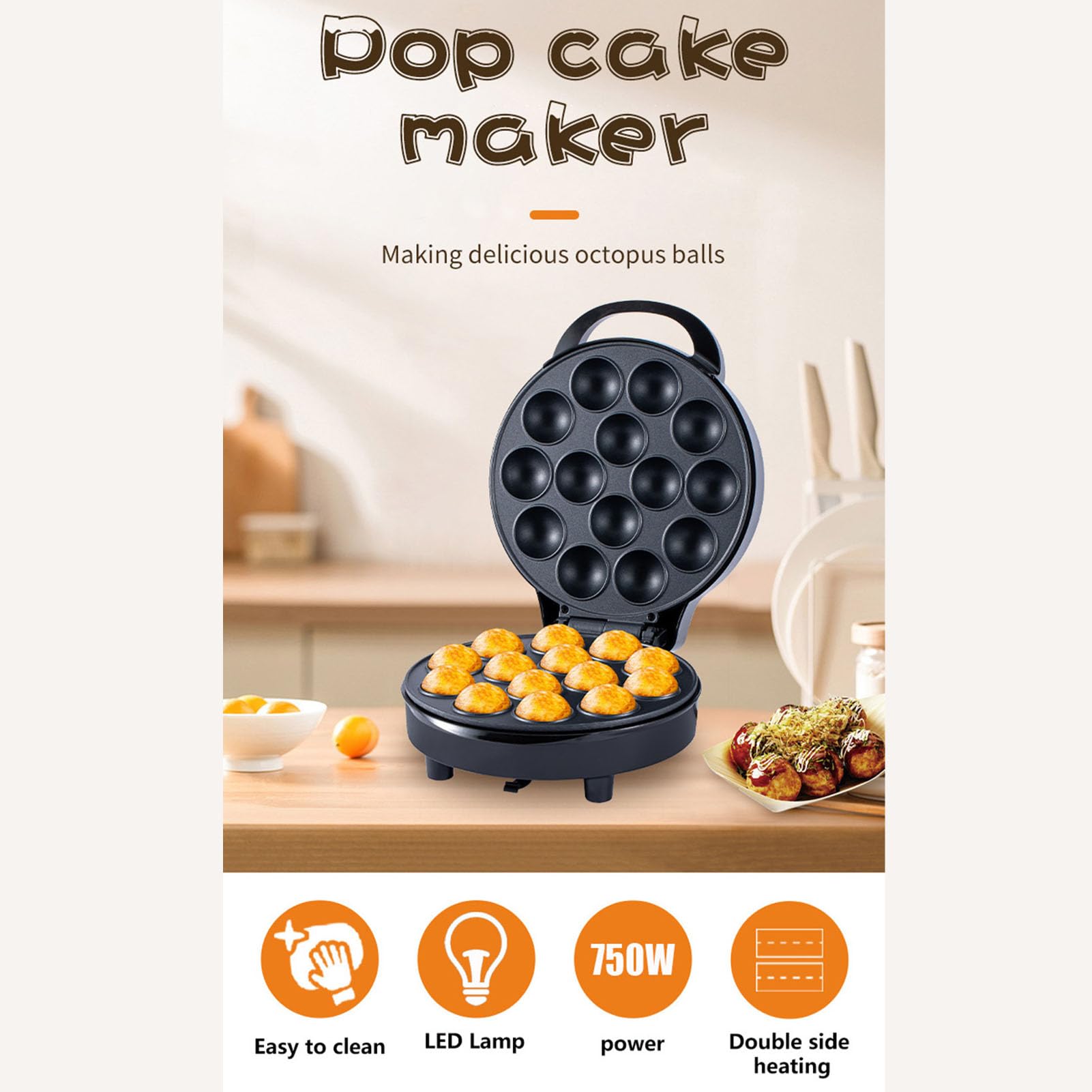 Zerodis Maker de Takoyaki électrique, 750W Aluminium 14 Trous Japonais Octopus Ball Maker Pan Takoyaki Making Machine Machine Electric Breakfast Machine pour le Petit Déjeuner à la