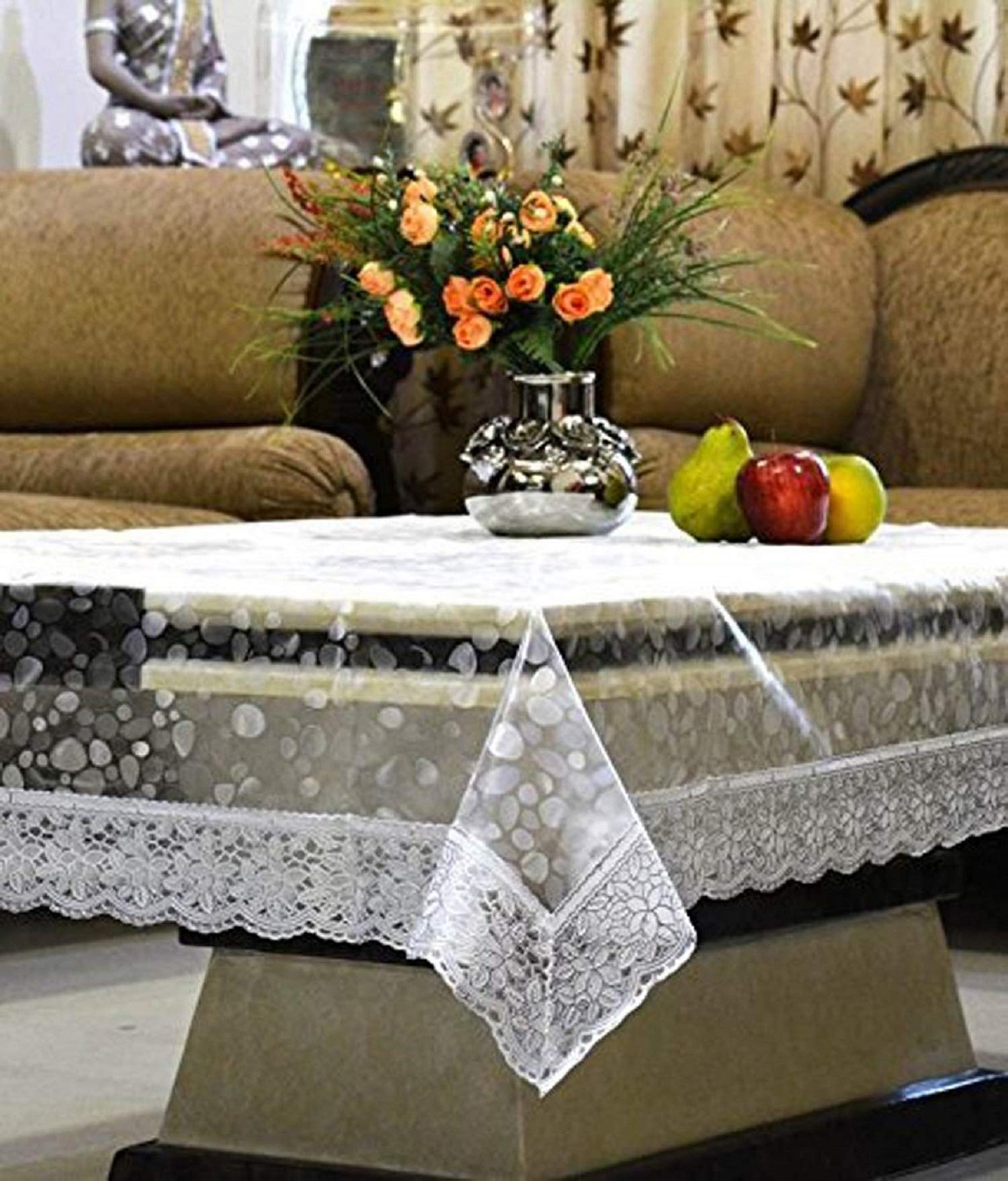 Pvc 4 Seater Transparent Centre Table Cover - Silver (Varca405), Multicolour