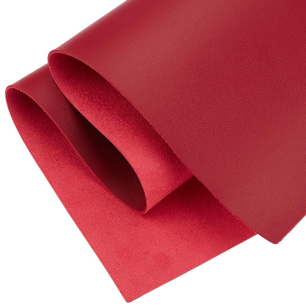 CALFOVERA 60.3 x 33.1cm Solid Color Synthetic Fabric Roll Litchi Tooling PU Leather Sheet Flawless Pieces Square Leather Sheet Leatherette for DIY Earrings Bows Crafts Making(Dark Red)