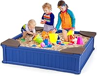 Vista 10 de HONEY JOY - Arenero con cubierta, caja de arena cuadrada de 47 x 47 pulgadas para el patio trasero, forro Oxford con drenaje en la parte inferior