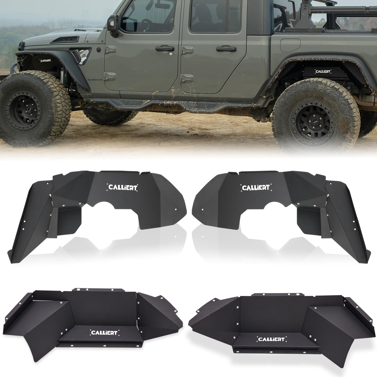 4PC Steel Inner Fender Liner Set For 2019-2025 Jeep Gladiator JT – Front & Rear