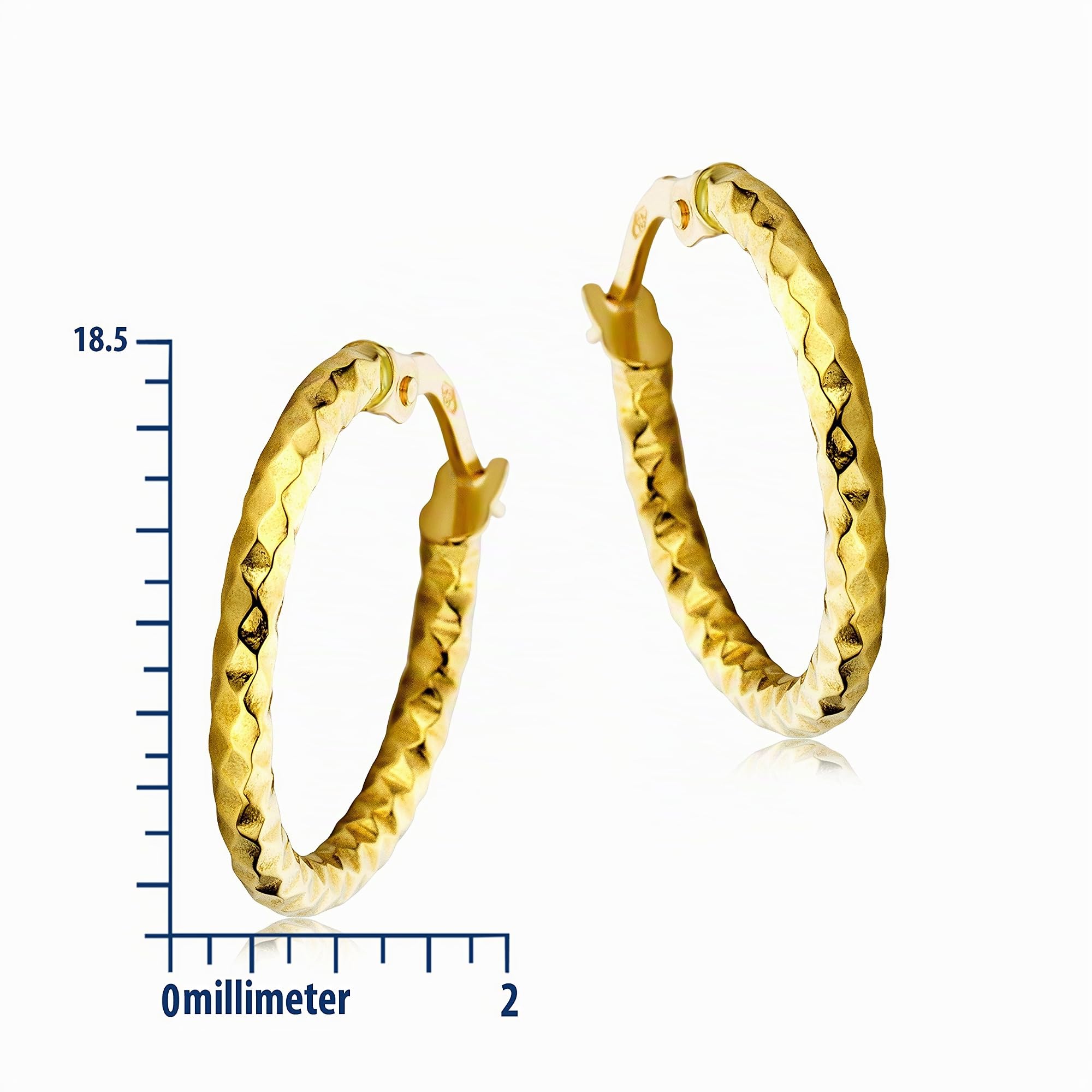 MIORE Ohrringe Gold - 18 karat (750) Gelbgold – Creolen Gold 18.5mm, Hypoallergene Ohrringe Damen, Goldene Creolen mit Struktur, Schmuck Damen, Goldschmuck in Italien hergestellt- mit edler Schmuckbox