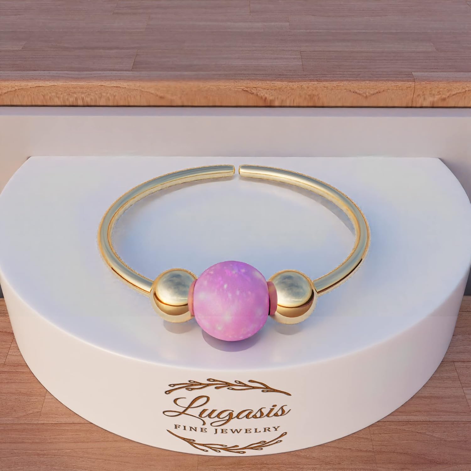 Lugasis FINE JEWELRY Gold Helix Hoop - Handmade 8mm Hoop with a Cute 3mm Pink Opal - Hypoallergenic Thin 20 Guage 14k Gold Cartilage Earring - Image 5