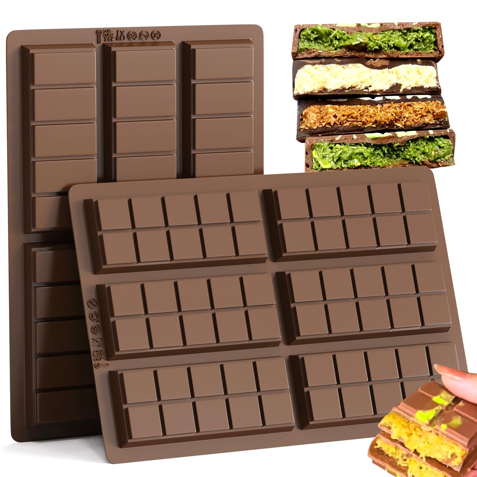 Moldes de barra de chocolate, paquete de 2 moldes de silicona para barra de chocolate profundo Dubai para relleno de Knafeh, pistacho, Halloween, Navidad, barra de chocolate gruesa