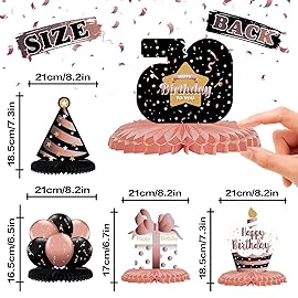 LINGTEER Happy 65th Birthday Rose Gold Table Honeycomb Centerpieces Cheers to 65th Birthday 65 Years Old Party Table Decorations Gift Sign.