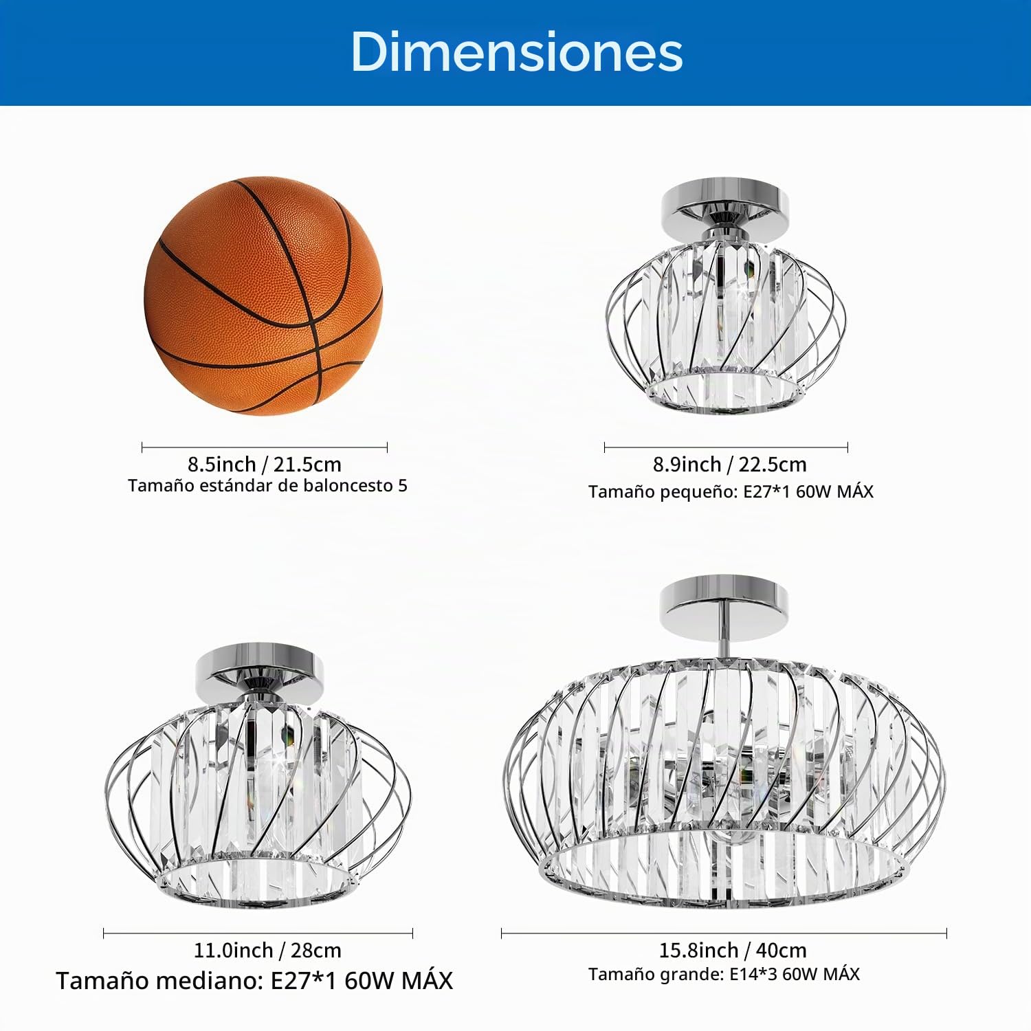 ANWIO Lámpara de Techo de Cristal, Lampara Salon Techo Cristal con 3 E14 Base, Lámpara Colgante Moderna Plateado, Lampara Techo Crystal con Dormitorio, Cocina, Comedor(40CM, Sin Bombilla)