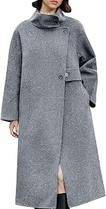 Long Pea Coats for Women Wool Blend Pea Coat Winter Jackets Single Breasted Stand Collar Casual Trench Coat Overcoat