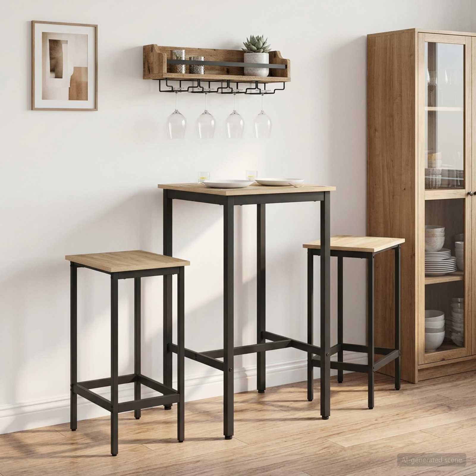 Homgoday Mesa de Bar Moderna Rectangular Estructura de Acero galvanizado y Tablero de Madera Color Roble Sonoma Patas Ajustables 52x52x110 cm para Interiores
