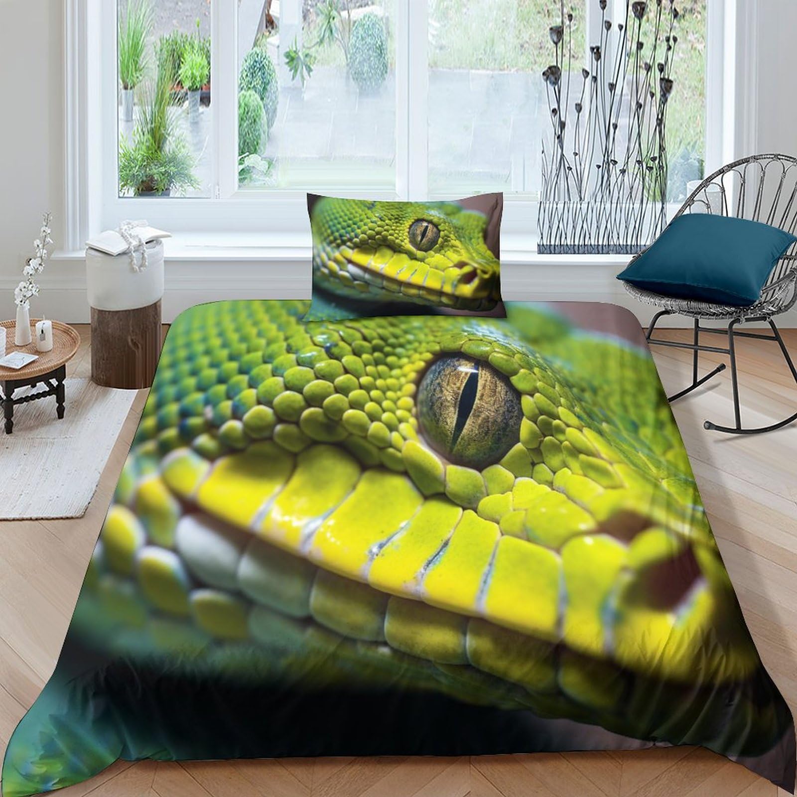 Housse de couette serpent 3D en microfibre 135x200 cm avec taies