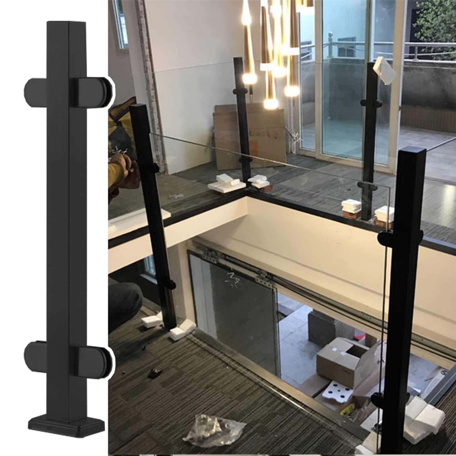 Pince de balustrade pour panneau en verre avec poteau métallique noir de sécurité