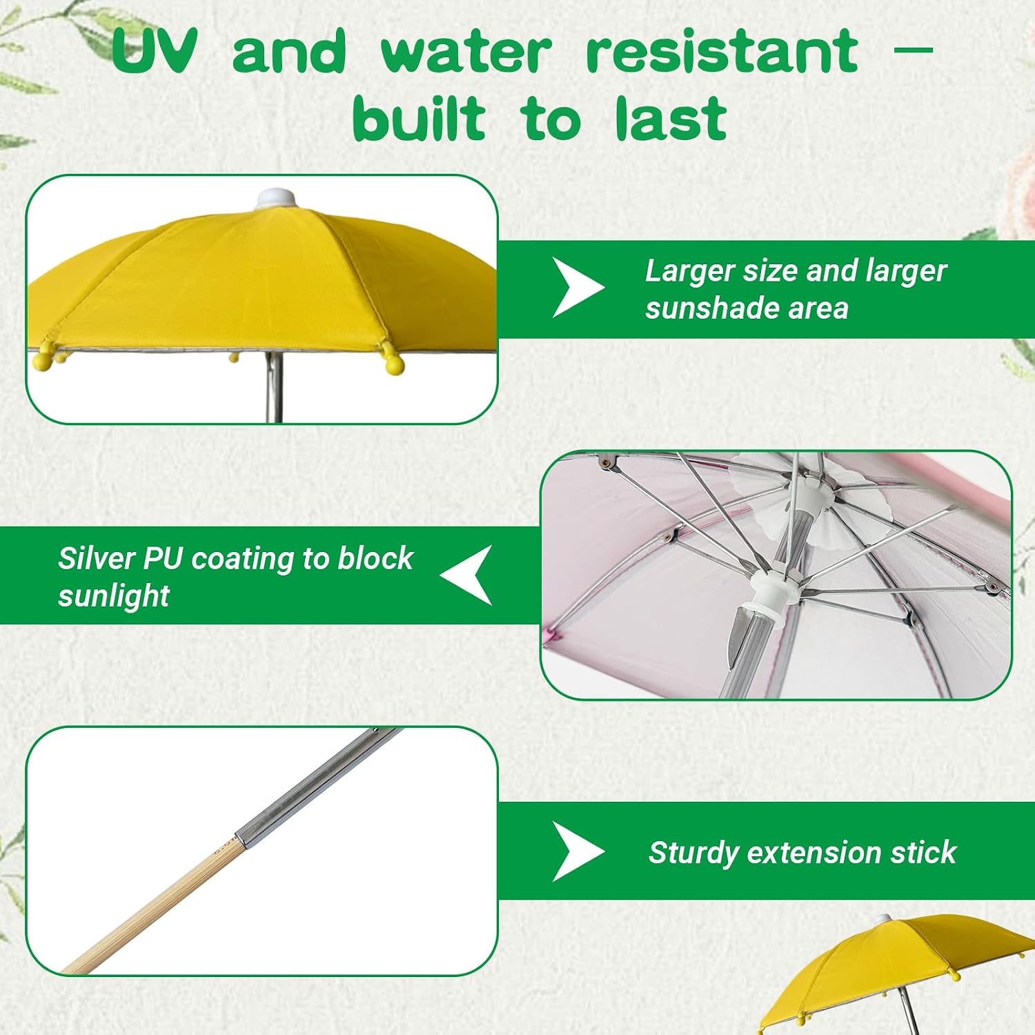 3 pack Plants Umbrellas for Outdoor Plants, Garden Small Umbrellas for Potted Plants & Garden Beds Provide Sun Shade and Rain Protection with 12 Butterflies and 8 Insect Accessories