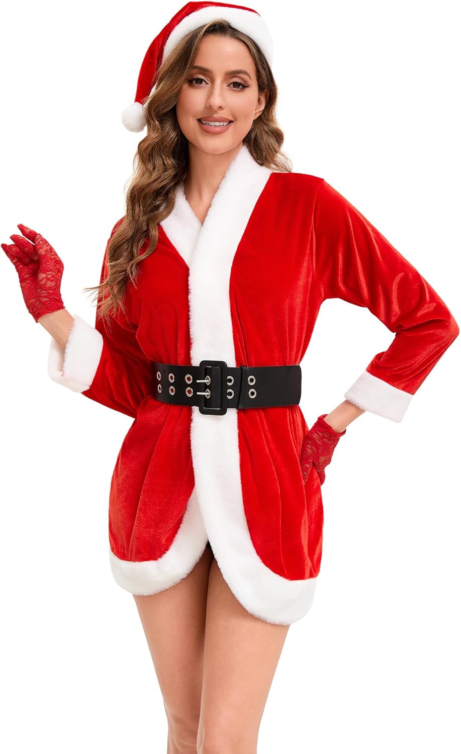 UDYR Mrs Claus Costume Women Santa Claus Suit Cosplay Costume Outfit Dress One Size with Belt and Hat