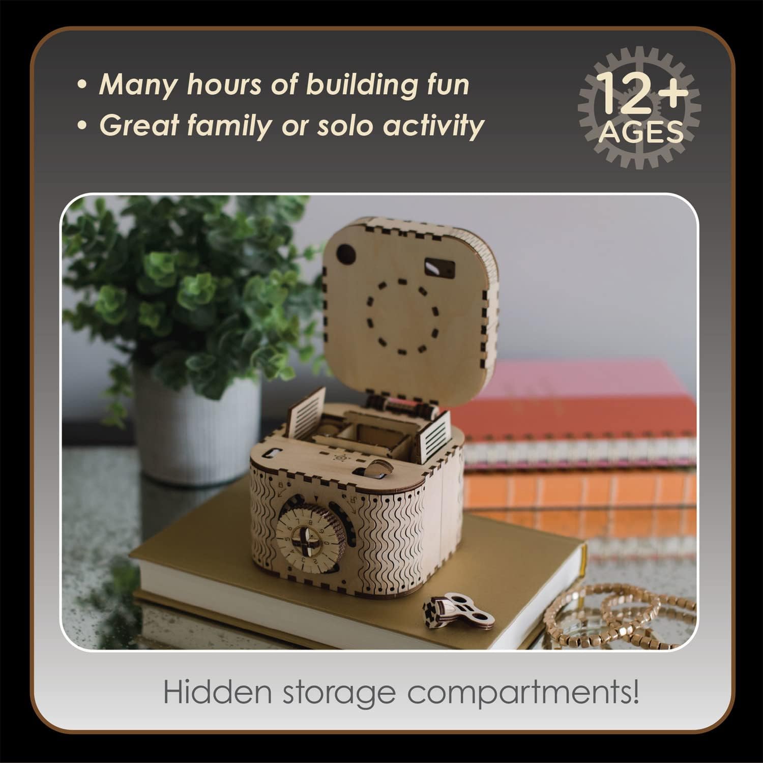 MindWare Gearjits: Treasure Box – 158pc Wooden 3D Building Puzzle for Teens & Adults – DIY Construction Model – Fun for Parents Too! – Great STEAM Gifts for Ages 12+