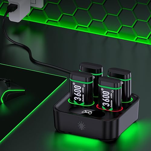 Miniatura 7 de DINOSTRIKE Paquete de baterías recargables para Xbox con estación de carga, 4 x 3600 mWh, paquetes de baterías de control Xbox One para Xbox Series