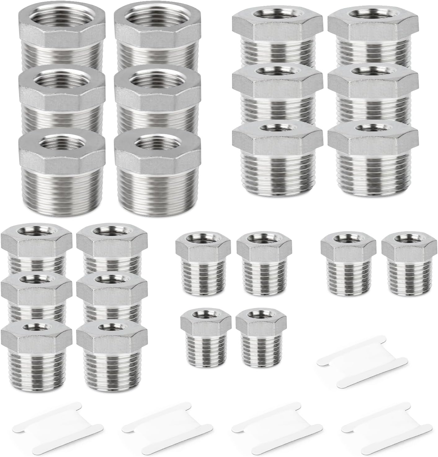 TAISHER 24PCS 304 Stainless Steel Reducer Hex Bushing Fitting Kit，Thread Pipe Adapter Fitting
