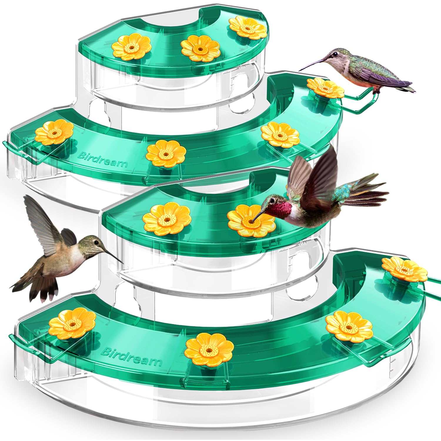 Birdream Comederos de colibrí para ventana para exteriores, con ventosas fuertes y 7 puertos de alimentación, fácil de usar y mantener, regalo para los amantes de los pájaros, comedero de plástico