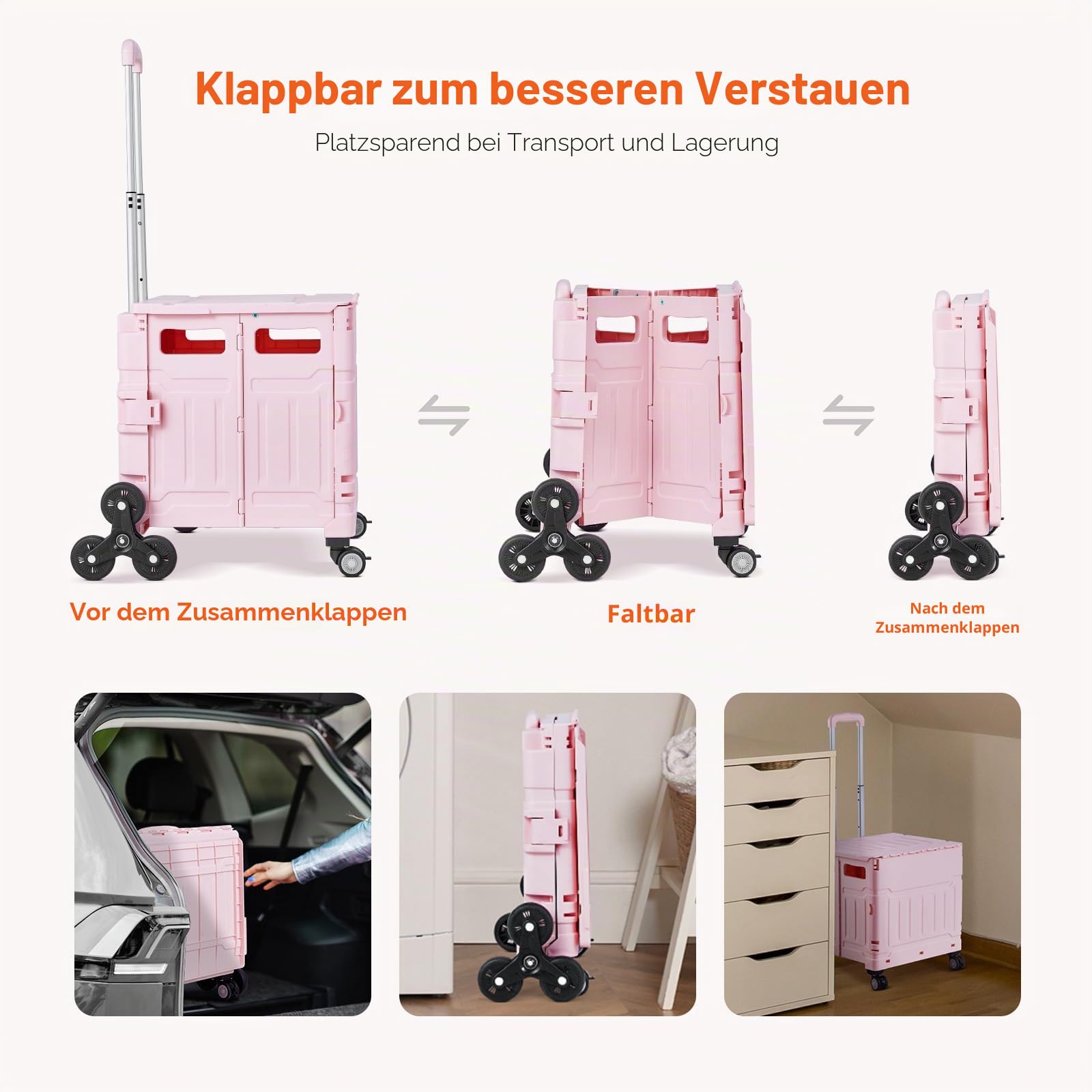 VEVOR Einkaufstrolley, Klappbar, Faltbarer Aluminium-Einkaufswagen zum Treppensteigen mit 2 Rädern, tragbarer Treppenliftstuhl, Rettungswagen, Shopping Trolley für ältere Menschen, Behinderte