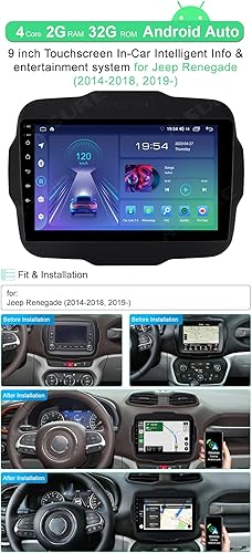 Miniatura 2 de ASURE Actualización de radio estéreo de coche de 9 pulgadas para Jeep Renegade 2014-2018, 4-Core 2+32GB Navegación Android GPS Unidad Principal,
