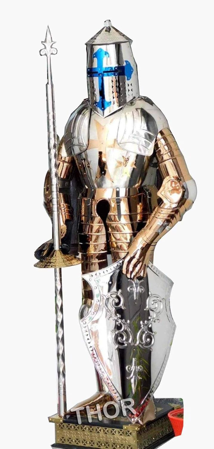 THOR INSTRUMENTS Medieval Stainless Steel Copper full body Wearable Knight Armor Suit Halloween Rustic Vintage Home Decor Gifts