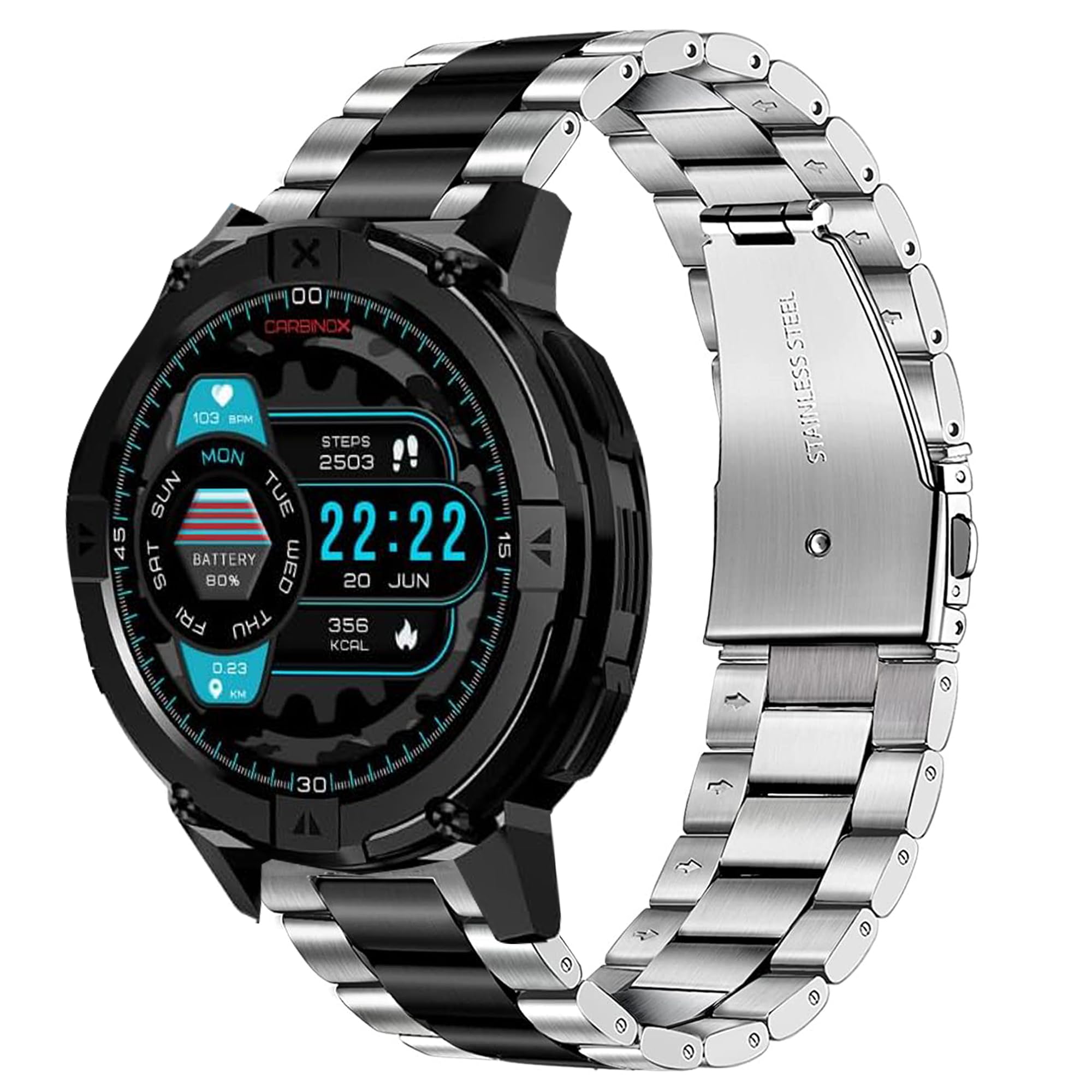 Compatible with Carbinox X-Ranger Bands, Stainless Steel Metal Replacement Strap Bracelet Compatible with Carbinox X-Ranger, Vortex, Vesta Smart Watch