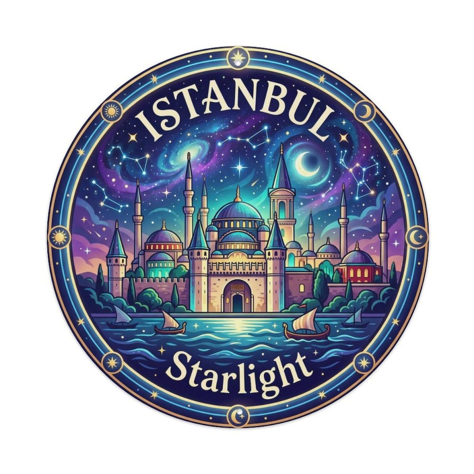 Vintage Travel Istanbul Turkey Starlight Vintage Metal Tin Sign Plaque Wall Decor for Cafe, Club Bar, Office, Garden Metal Poster 8x8Inch