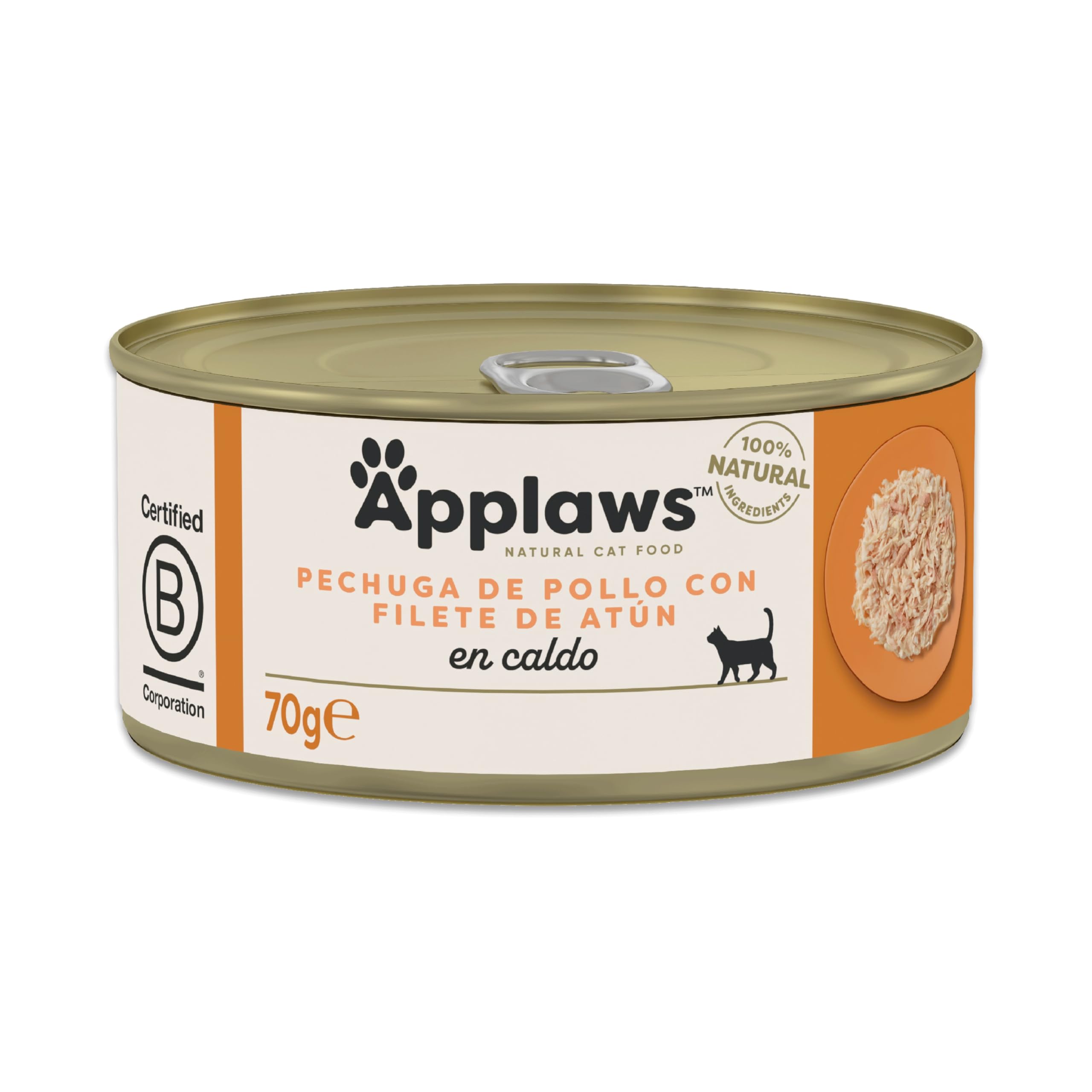 Applaws 100 % Natural Comida húmeda para Gatos Adultos, pechuga de Pollo con Filete de atún en Caldo, 24 × 70 g latas