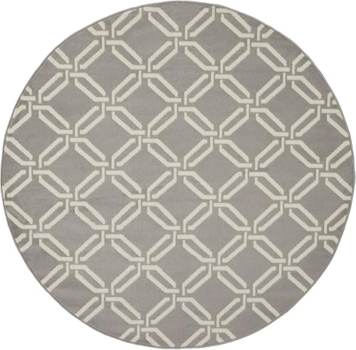 Miniatura 12 de Nourison JUB17 Jubilant - Alfombra redonda de 5 pies y 3 pulgadas, diseño de enrejado, color verde Verde,Gris,Marfil /