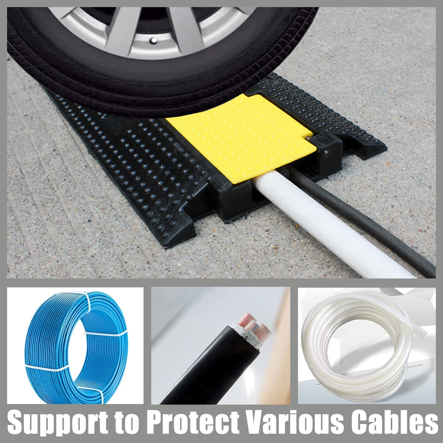 BWKJMY Protector de Cable de Suelo de 2 Canales, Capacidad de Carga de 10000 Libras con Tapa de plástico Amarillo, Protector de Cable al Aire Libre para Garaje, Carretera, rampa
