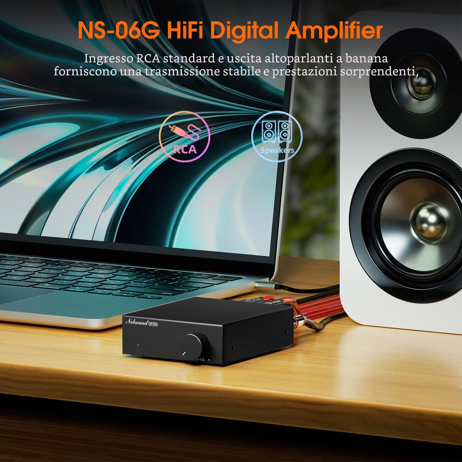 Nobsound Amplificatore stereo a 2 canali: 60 Wx2 HiFi classe D con alimentatore TPA3116 e 19 V per altoparlanti home theater e da scaffale (NS-06G)