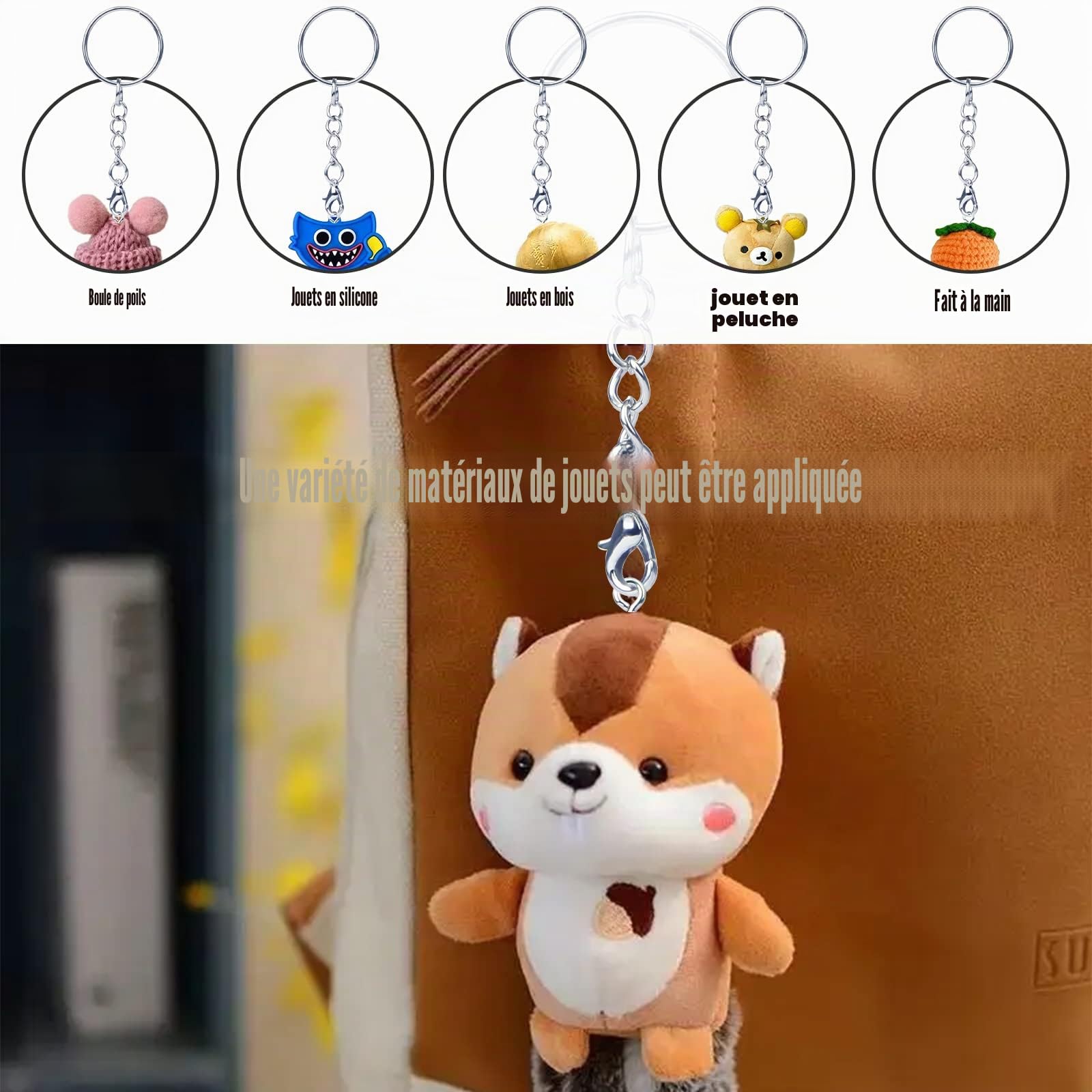 Attache Porte Cléf 60 Pièces Anneau Porte Clé avec Chaîne, 25 mm Anneaux Porte Clé Loisir Creatif Kit Porte Clef a Fabriquer pour DIY Bricolage Bijoux(Argent)
