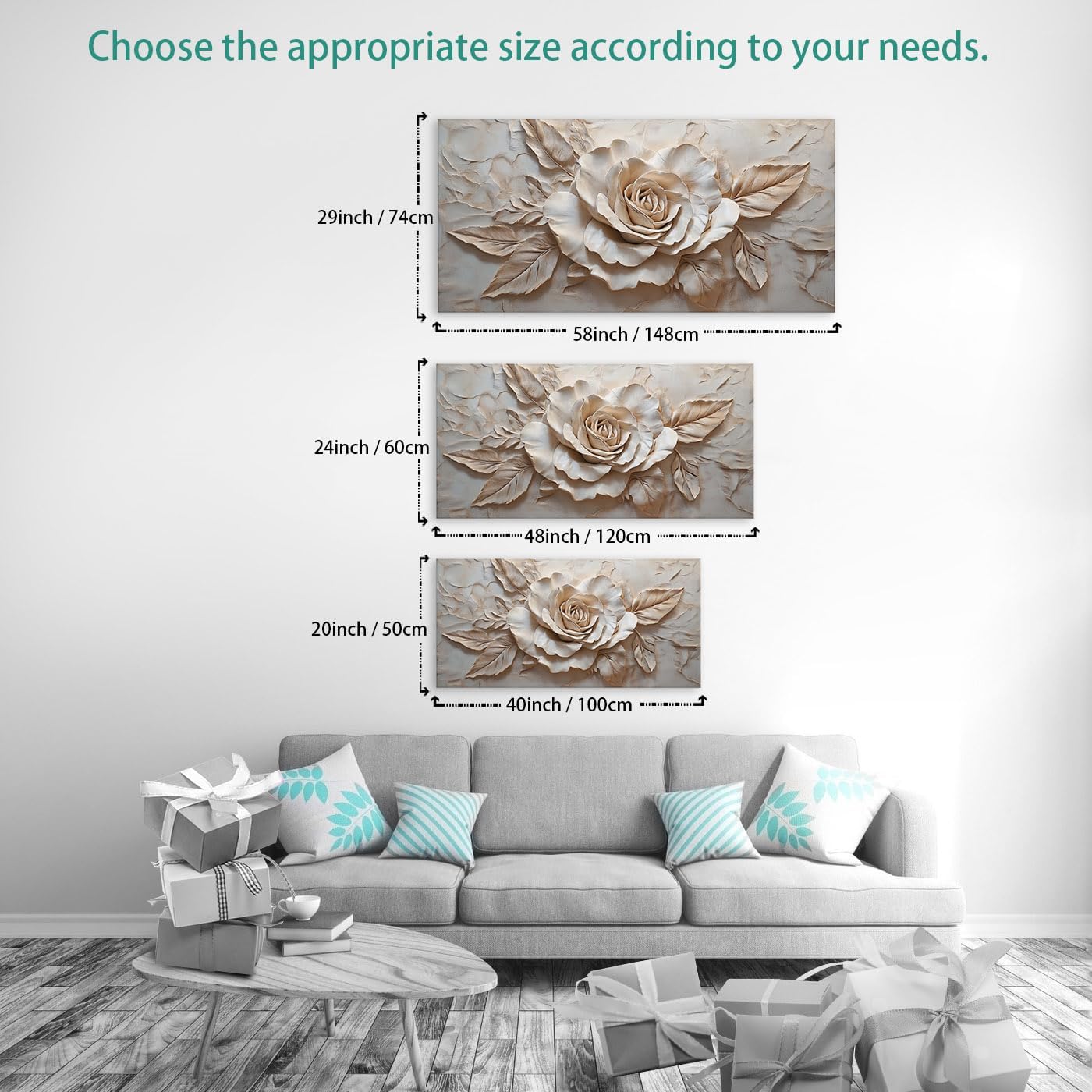 BirdSuite Vintage Warm Rose Art Picture - Layered Petal Texture Frameless Canvas Wall Art Painting for Entryway Console, Bedroom Vanity & Living Room Accent Wall - 40'' x 20''