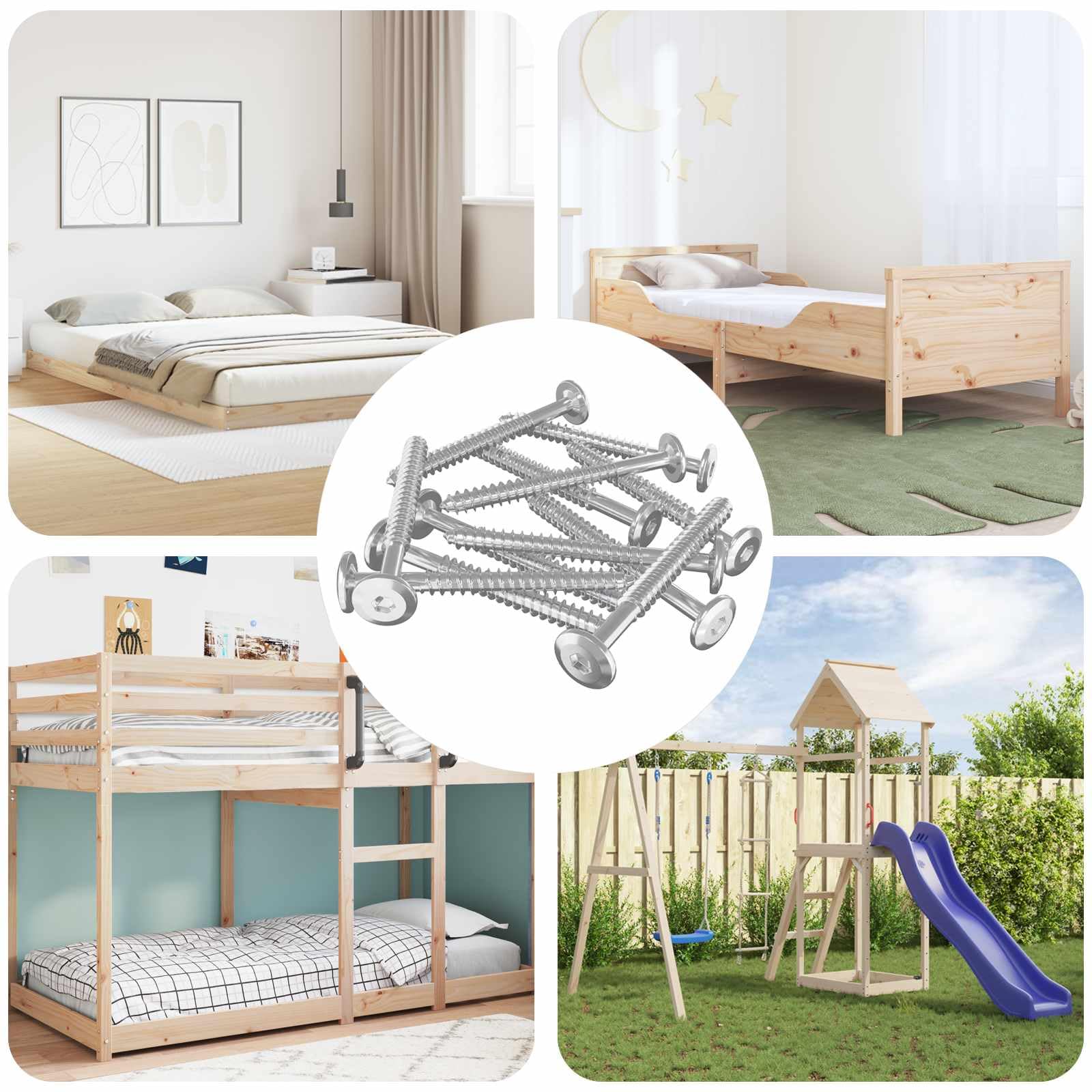 vidaXL Tornillos de Madera 1350 pcs Plateado Acero, Fijaciones para Sala, Tornillos de Madera, duraderos, hexagonales, autoperforantes, para Muebles
