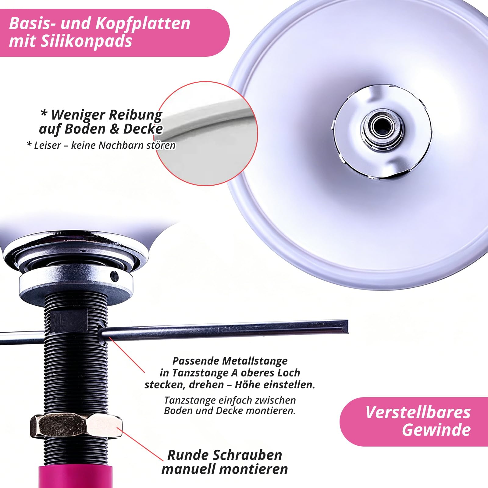 Roluck Pole Dance Stange für Zuhause, Silikon Pole Poledance Stange Indoor ohne Bohren, Spinning & Static Modus, Höhenverstellbar 223,5–274,5 cm, Belastbar bis 200 kg, Pole Stange