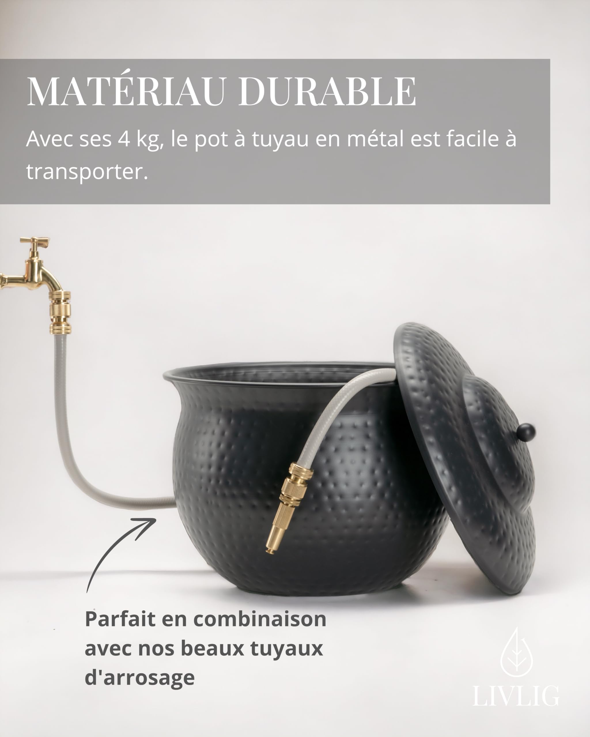Support Rangement Tuyau D'Arrosage PHENOFICE - Étagère Murale Acier, Gain De Place Garage/Jardin (Argent, 22.5cm) - 3