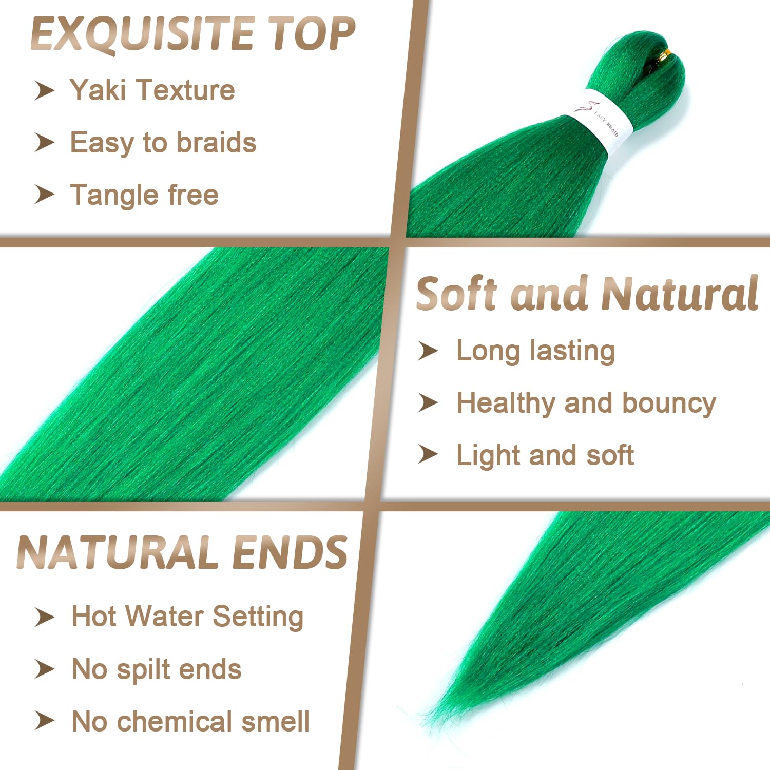ShowJarlly Pre Stretched Braiding Hair 30 Inch Knotless Braiding Extensions 1pack Easy Braids Hot Water Setting DIY Box Braids Yaki Textured Crochet Hair Braiding(30 Inch,Green#) - Image 3