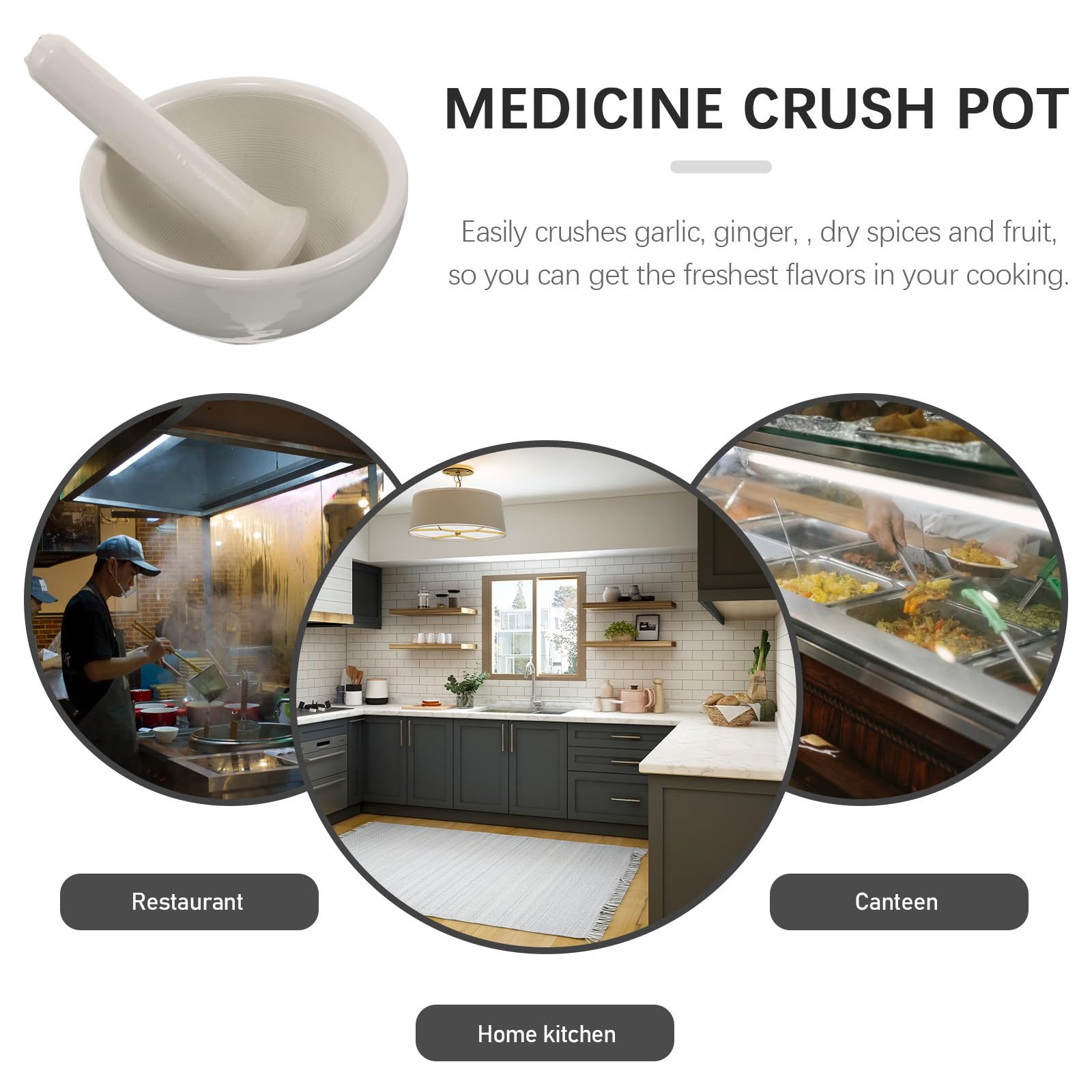 BESTYASH Mortero de Cerámica Blanco, Tazón para Moler Especias y Medicinas, Superficie Lisa, Diseño Ergonómico del Mazo, para Cocina y Uso Doméstico