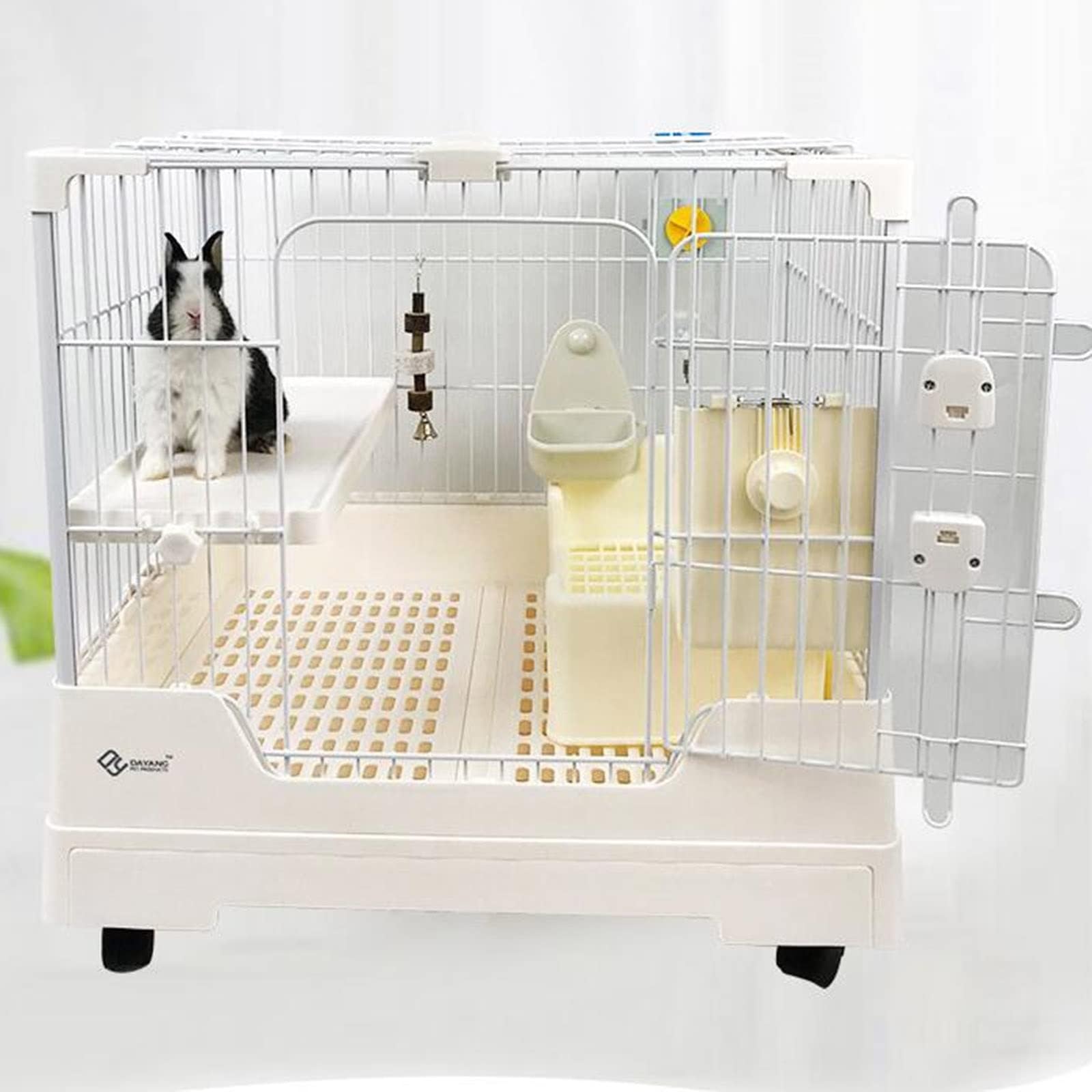 Conejera con ruedas, plataforma extraíble y bandeja extraíble para animales pequeños, ideal para conejos, hurones, ratas, cobayas y chinchillas