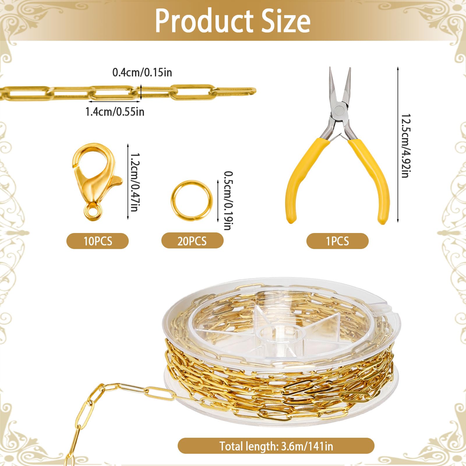 SUNNYCLUE Jewelry Making Kit - 16.4ft Gold Paperclip Chain, 18K Gold Plated Clasps & Jump Rings - View #2