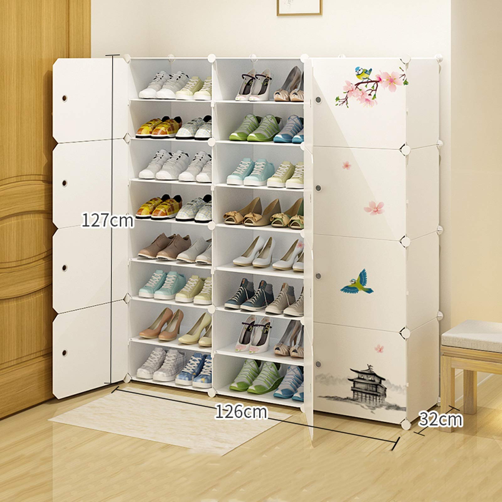 Scarpiera SMILHELTD A Torre – 3 Colonne, 8 Ripiani – Capacità 45-54 Paia – 127x120x27 Cm - 3