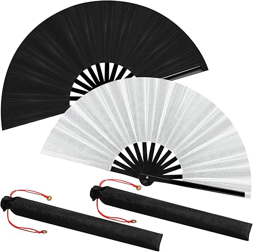 Miniatura 17 de Maitys Large Rave Fan Clap Fans for Line Dancing Large Holographic Folding Hand Fans for Men and Women, Festival, Tai Ji, Kungfu, Martial Art, Láser