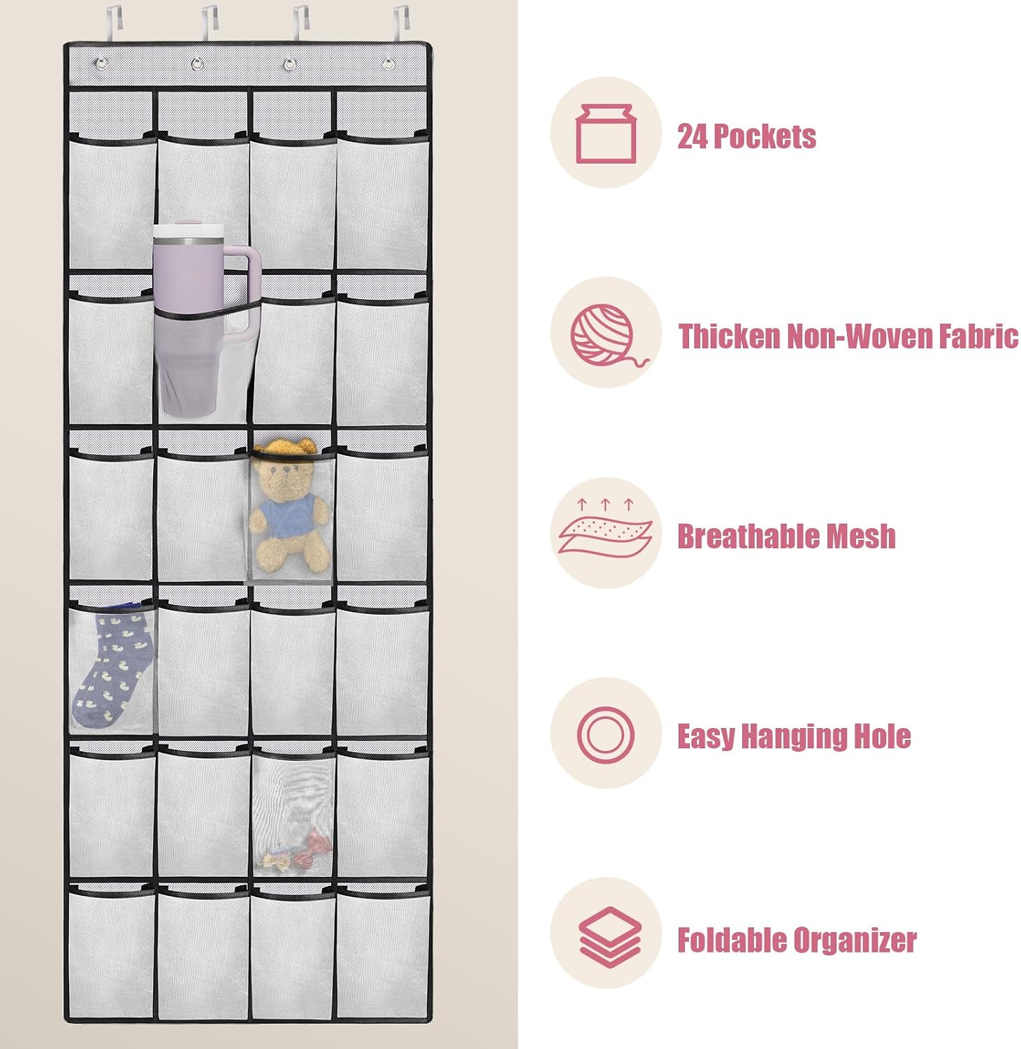 Mity rain 24 Pockets Cup Organizer for Stanley Cup Tumbler, Hanging Design image 4