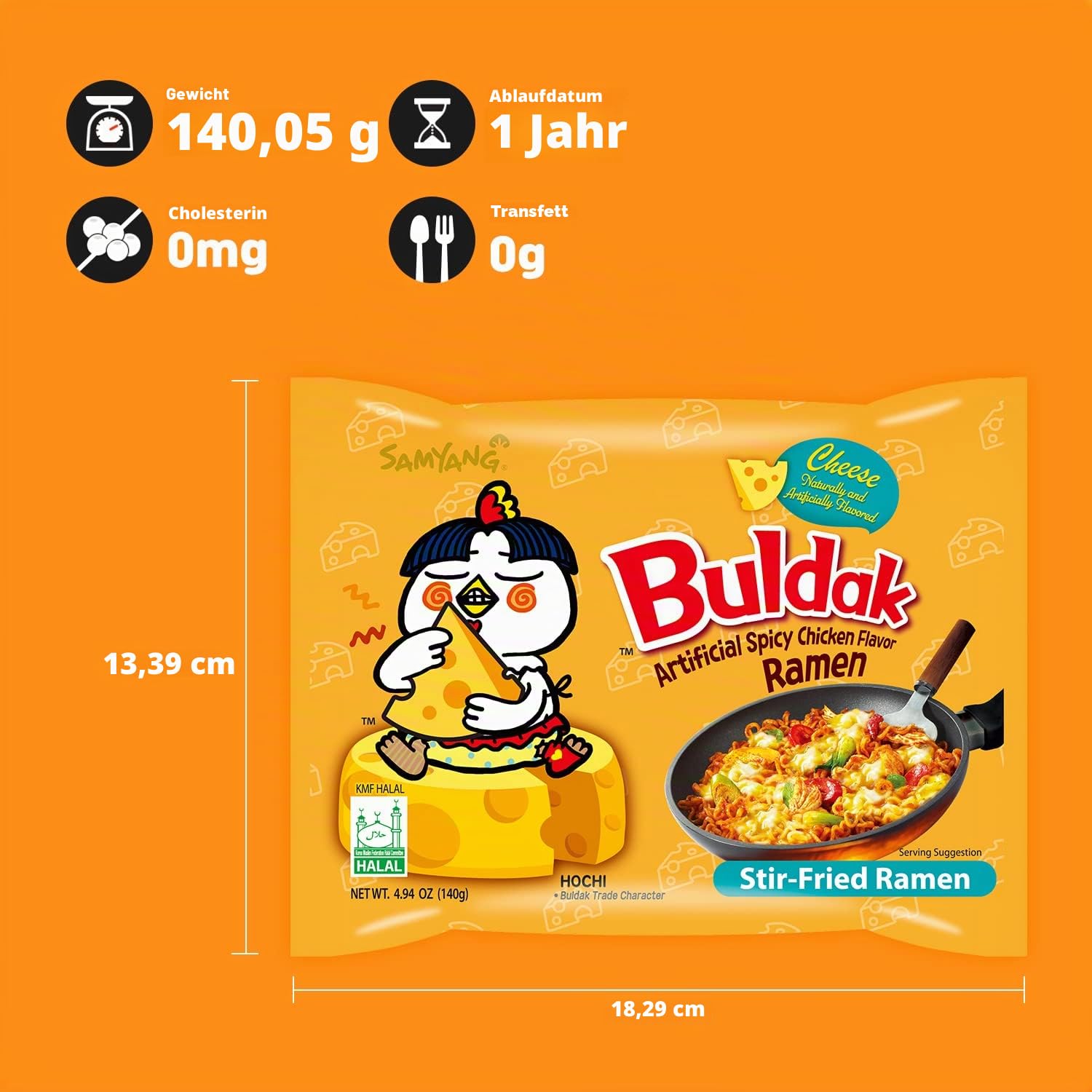 Samyang Buldak Käse Koreanisch Heiß Würzig Hühnerrührer Gebratener Ramyun 130 ml 40 Stück