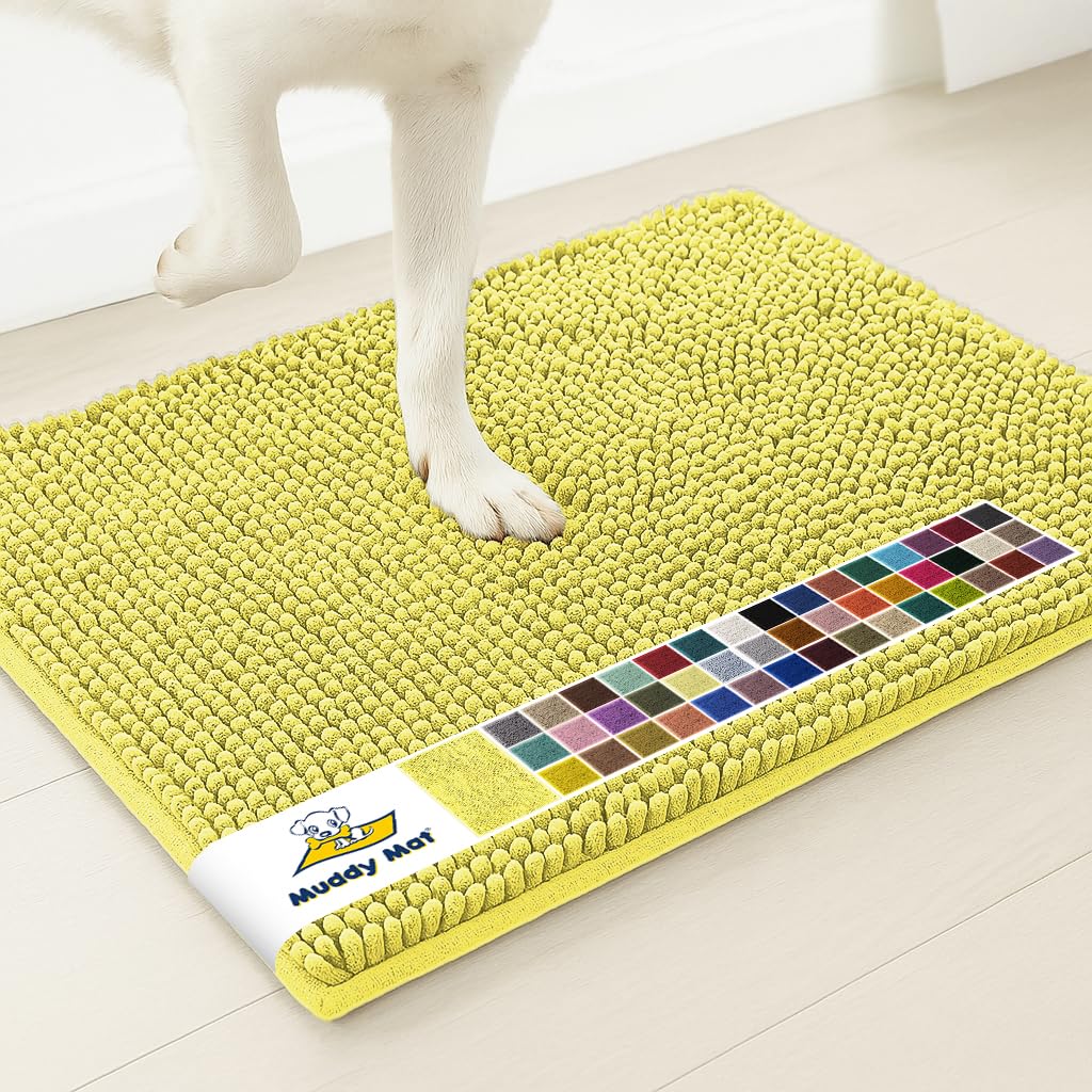 Muddy Mat® | Super Water Absorbent Door Mat Indoor, Microfiber Quick Dry Chenille Entryway Rug, Slip Resistant Front Door Mat, Indoor Mats for Entryway, Machine Washable Pet Rug, Yellow 16"x24"